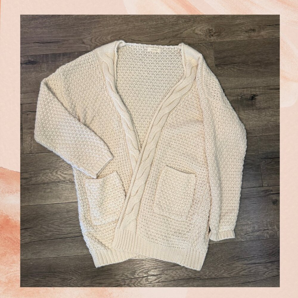 Illa Illa Cream Crochet Knit Cardigan Sweater